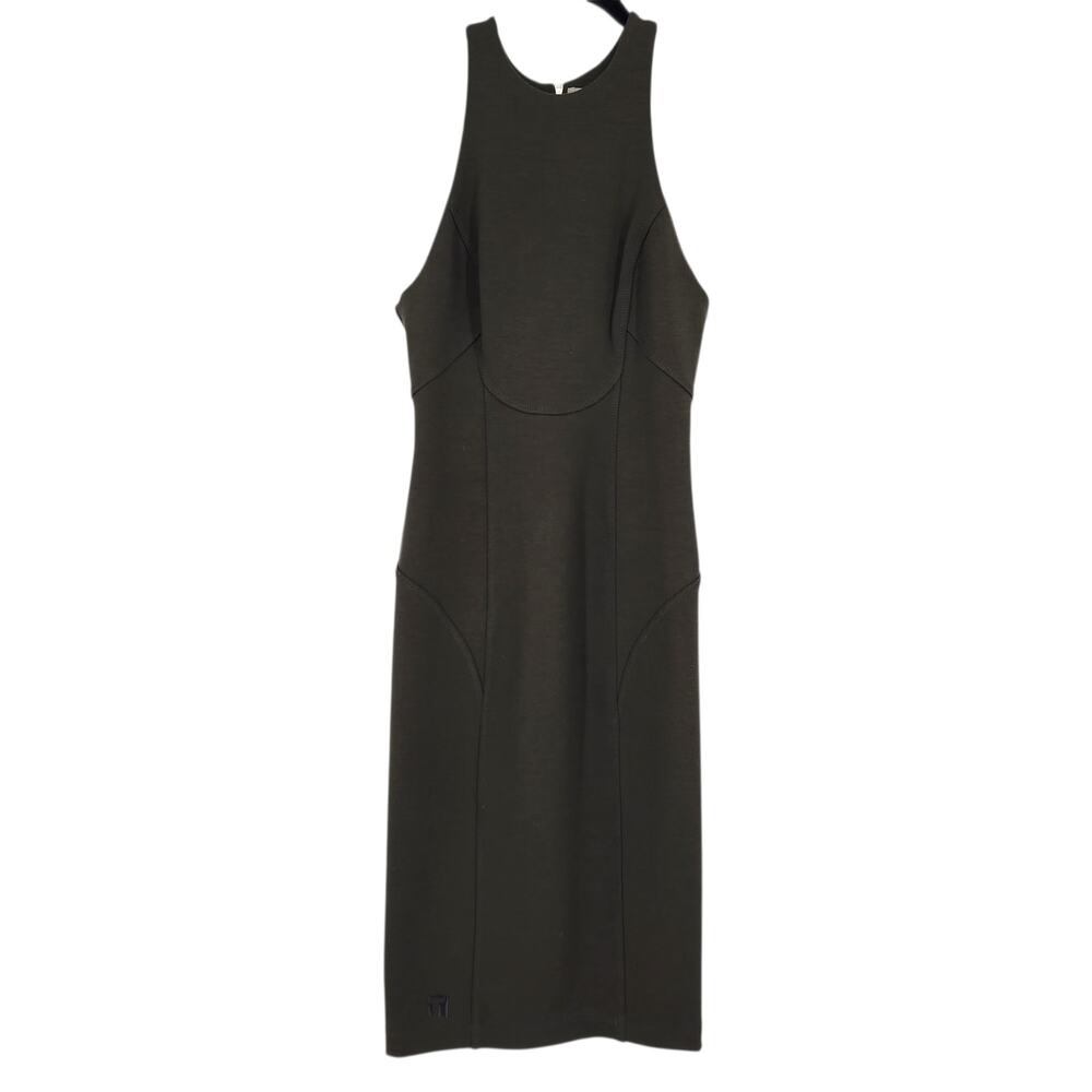 T Alexander Wang Charcoal Black Sleeveless Crewneck Zip Midi Sheath Dress Size S